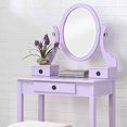 thumbnail image 3 of Roundhill Furniture Moniys Wood Moniya Makeup Vanity Table and Stool Set, Purple, 3 of 5
