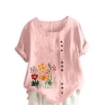 thumbnail image 3 of QATAINLAV T-Shirts d'Été pour Femmes Décontractés en Coton et Lin T-Shirts à Manches Courtes Col Rond Chemise Ample T-Shirts Graphiques Floraux Tenues de Vacances à la Plage Soldes des Fêtes Rose TG, 3 of 5