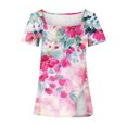 thumbnail image 4 of Hauts d'Été Grande Taille pour Femmes Mode Décontractée Imprimée Col Carré Manches Courtes Boutons Blouses Amples Col en V T-Shirt Femmes en Liquidation, 4 of 5