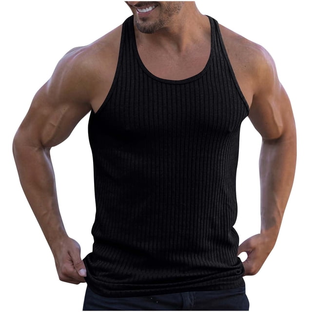 zfhfof Men's Workout Tank Top Ribbed Knit Sleeveless Gym Muscle T Shirts Bodybuilding Tee
