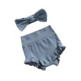 thumbnail image 2 of Xingqing Infant Baby Girls Bloomers Diaper Cover High Waist Elastic Ruffle Shorts Solid Color Underwear Headbands Set, 2 of 7