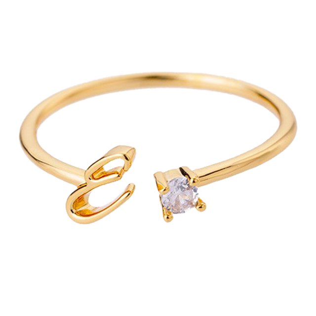 Riforla Gold Personalized Rhinestone 26 Initial Ring Jewelry Personalized Initial Letter Open Ring with Diamond Rhinestone Ring for Women Womens Jewelry E