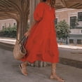 thumbnail image 1 of LOVZFMLL Mode Femmes Ample Couleur Unie O Manches Bouffantes Décontractée Manches Courtes Robe Rouge 3TG, 1 of 3