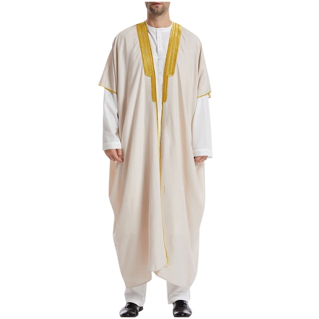 Pisexur Renaissance Costume Men's Muslim Robe Arab Middle Robe Long Style Long Sleeve Embroidered Standing Neck Pocket Long Shirt Fashion Casual Robe Medieval Costume