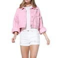 thumbnail image 1 of Diconna Veste en Jean Courte pour Femmes, Décontractée, Boutonnée, en Denim Déchiré avec Franges en Strass, Manteau d'Automne, 1 of 8
