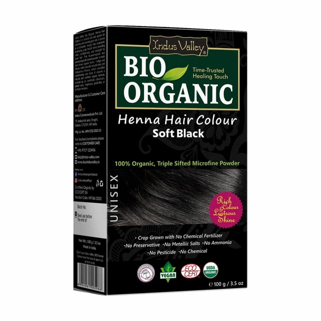Indus Valley Organic Henna Hair Colour Kit for Women- Chemical-Free 100% Grey Coverage Natural Soft Black Henna Powder - Vegan Herbal Hair Dye Infused with Plant Based Ingredients