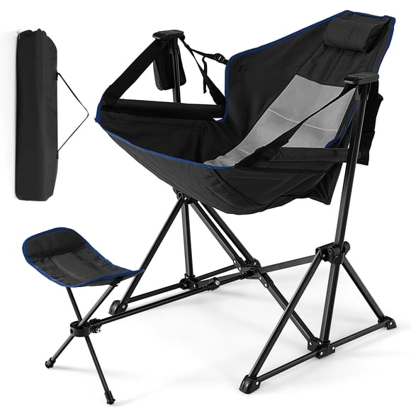 Costway Hamac Chaise de Camping avec Repose-Pieds Rétractable et Sac de Transport pour Camping Pique-Nique Noir