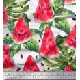 thumbnail image 1 of Soimoi Poly Georgette Fabric Monstera Leaves & Watermelon Fruits Print Fabric by Yard 52 Inch Wide, 1 of 3
