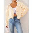 thumbnail image 4 of Women'S Long Sleeve V-Neck Button Down Rib Knit Cropped Cardigan Sweater Apricot M, 4 of 9