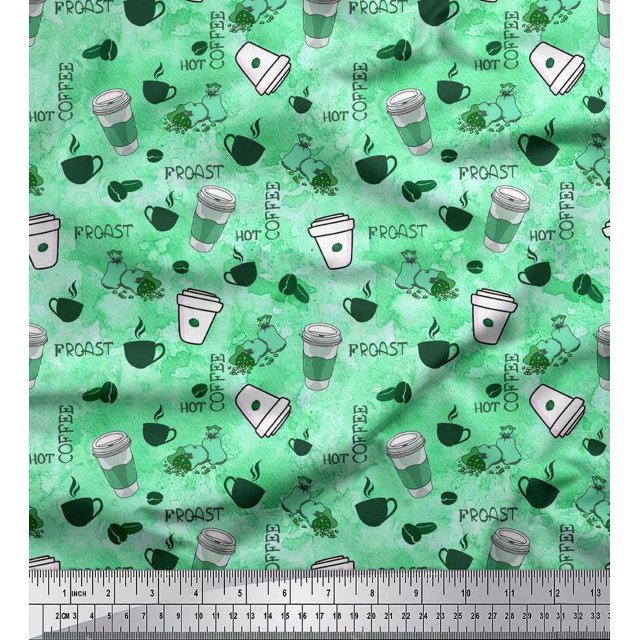 Soimoi Rayon Crepe Fabric Hot Coffee Beverages Print Fabric by Yard 46 Inch Wide