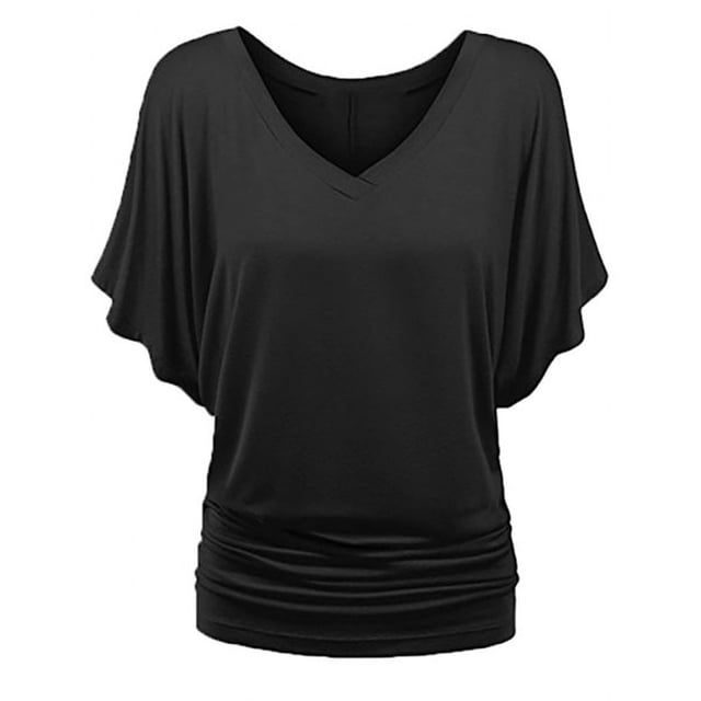 Kcodviy Plus Top V Neck Tops for Women Size Large Sleeve Batwing Loose T Swing Tops for Women Plus Size Shirt Size Fold Hem Women Tops Plus Size Women Solid Plus Size Women Long Sleeve Work Shirt To