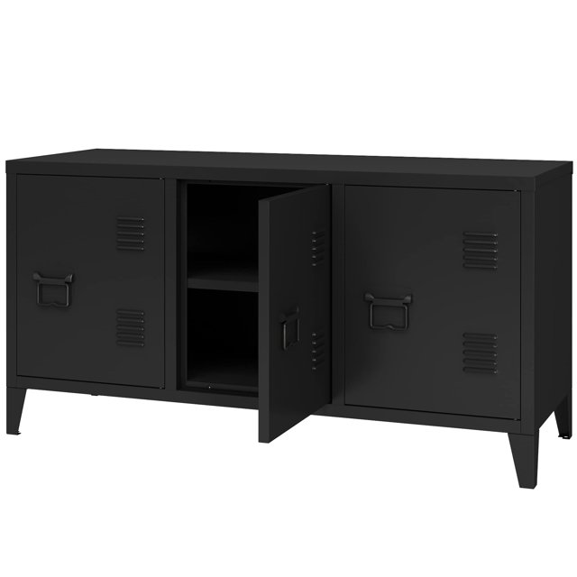 MIOCASA Meuble TV en Métal avec Rangement Armoire à 3 Portes pour Salon (Noir)