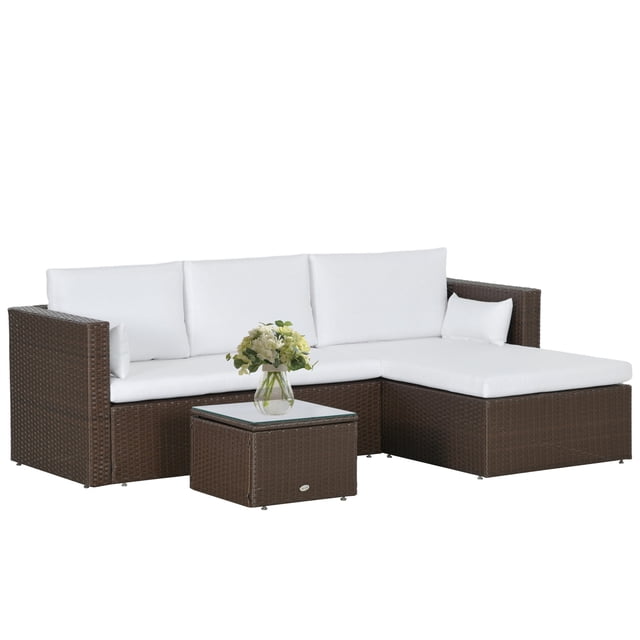 Outsunny Ensemble de Mobilier de Patio 3 Pcs, Canapé Extérieur en Rotin Tressé