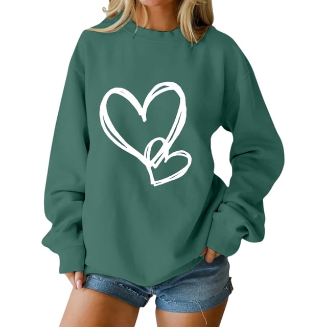 SOMOWI Chandails de la Saint-Valentin pour Femmes Tendance Sans Capuche Col Rond Manches Longues Chandail Décontracté Tricot Doux Vert Foncé Automne Vêtements de Sport TG