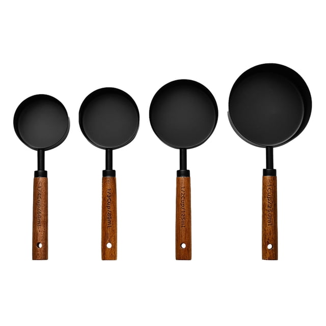 Measuring Spoons 4PCS Measuring Cups Set With Scale Stainless Steel Cup Measurements Set With Wood Handle Measuring Cups And Spoons Set For Cooking Baking,Easy To Clean And Store