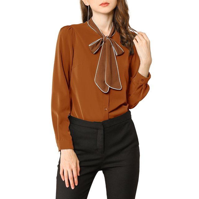 INSPIRE CHIC Women's Tie Neck Button Down Work Long Sleeves Blouse Shirts