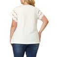 thumbnail image 3 of Agnes Orinda Women's Plus Size Easter Tops Lace Panel Hollow Short Sleeves Summer Solid Blouses 3X White, 3 of 6
