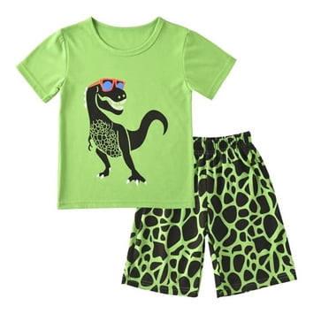 GDREDA Ensembles de Tenue pour Garçons Tout-Petits Enfants Bébés Garçons Hauts et Shorts à Motif de Dinosaure Tenues Vêtements d'Été Vert, 18-24 Mois