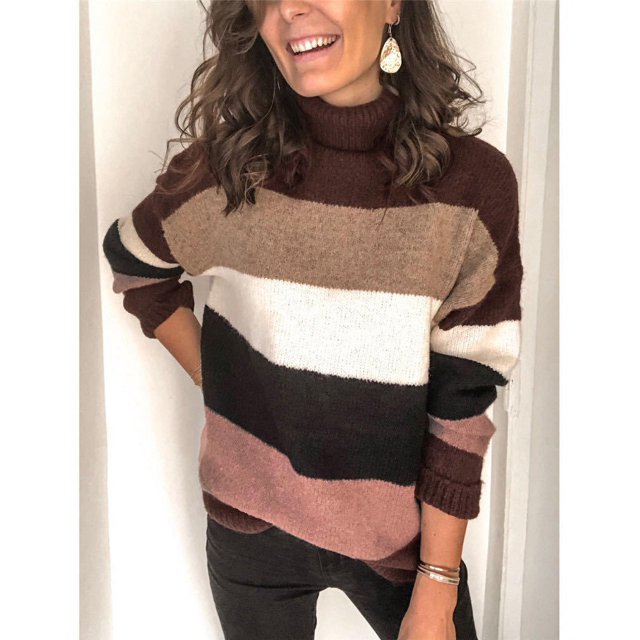 REDHOTYPE Ladies Sweater Knit Pullover Loose Blouse High Neck Plus Size Sweater