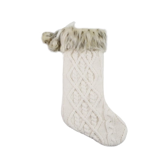 FRAÎCHE Holiday Cable Knit Stocking with faux fur trim, 21-in