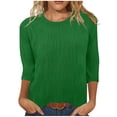 thumbnail image 1 of FAIWAD Hauts Texturés pour Femmes Été Chemises à Manches 3/4 Blouse Décontractée à Col Ras du Cou T-Shirts Basiques de Couleur Unie, 1 of 6