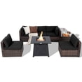 thumbnail image 2 of Costway 7PCS Patio Rattan Furniture Set Fire Pit Table Cover Cushion Black, 2 of 7