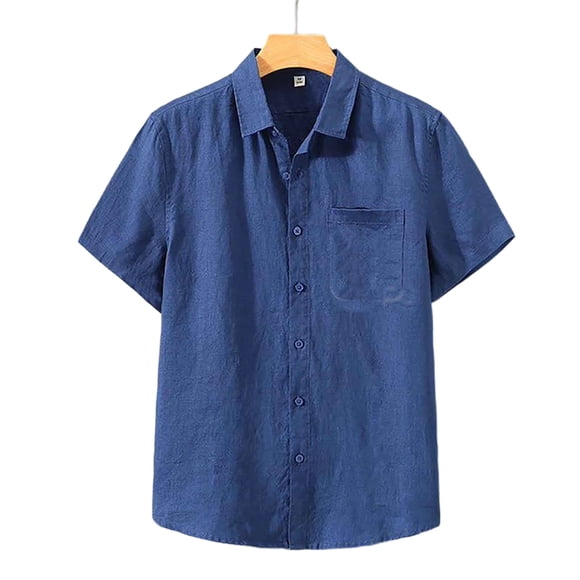 cfhntfmh Men's Button down Short Sleeve Shirt Cotton Linen Casual Summer Beach Linen Wedding Shirts with Pocket