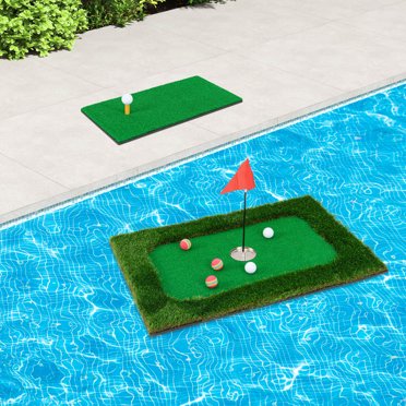Costway Tapis de Golf Rectangulaire Flottant Vert pour Piscine Comprend Tapis de Frappe de Golf 6 Balles de Golf