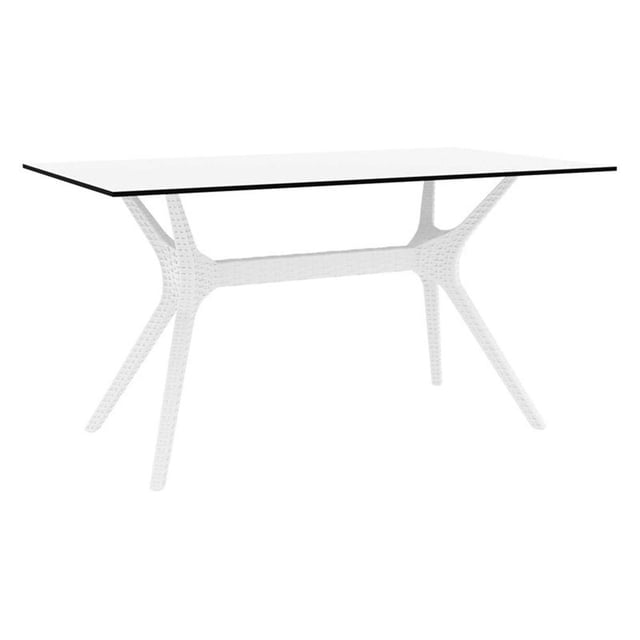 Compamia Ibiza 55' Patio Dining Table in White with Woven Wicker Legs, White (1 Count)