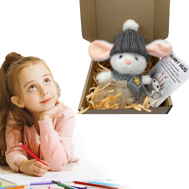 Hug Cute Easter Adorable Knitted Bunny With Inspirational Card Desk Decor Handmade Emotional Support Positive For Teachers Friends Family