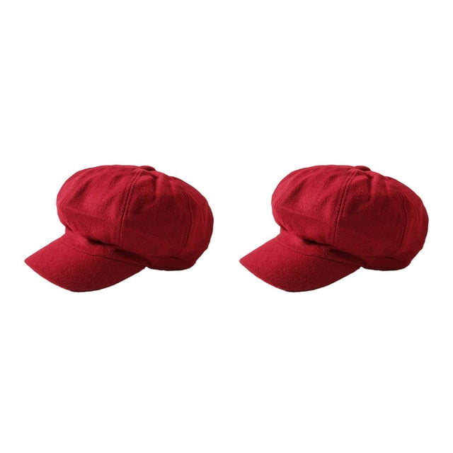 yingyy Peaked Caps Retro Fashion Breathable Woolen Octagonal Hats Beautiful Lines Easy Matching Sun for Visor Design Headgear Red 2Set