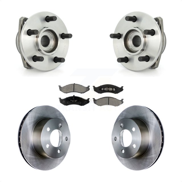 Transit Auto Front Hub Bearing Assembly Disc Brake Rotors and Semi-Metallic Pads Kit for Car Jeep Wrangler Cherokee Grand Comanche Wagoneer TJ KBB-105502