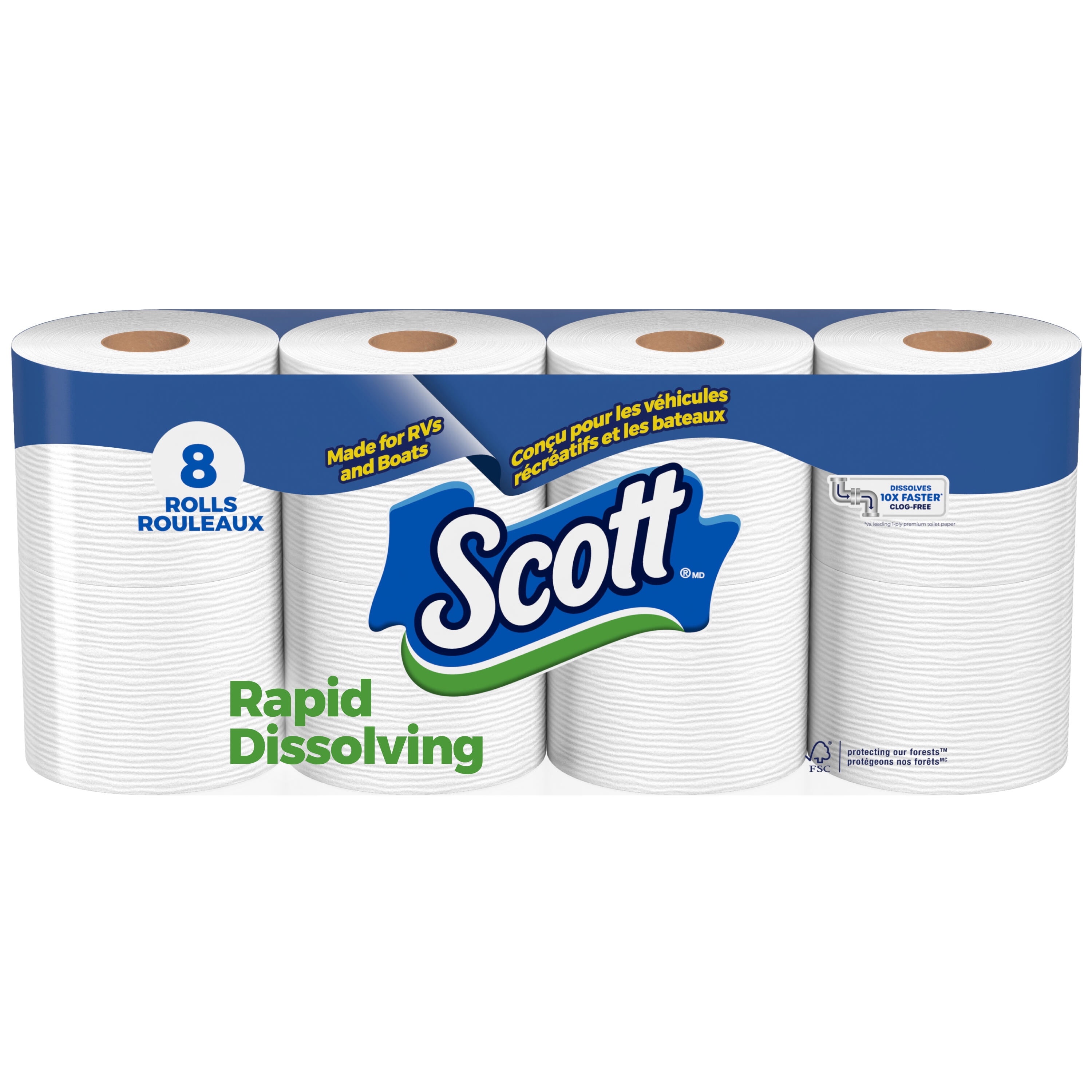 Scott Rapid-Dissolving Toilet Paper for RVs & Boats, 8 double rolls