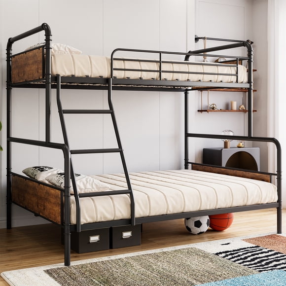 Yiwa Metal Bunk Bed combines a twin over full layout with a secure ladder, elevated guardrails, and a convertible frame, making it a flexible and safe sleeping solution