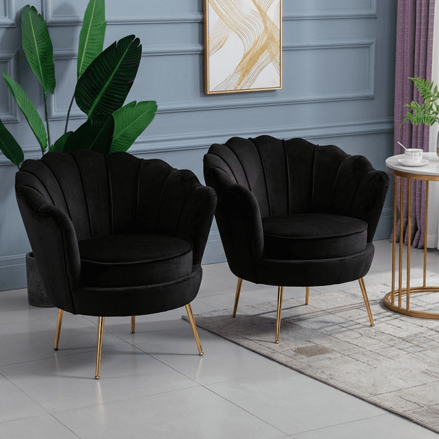 Heavenly Collection Lot de 2 Fauteuils d'Appoint Velours pour Salon Chambre Coiffeuse, Noir, Style Glamour