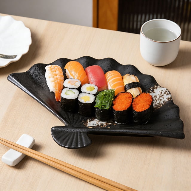 Sector Shaped Ceramic Plate Food Serving Dish For Japanese Cuisine Barbecue And Dumplings Porcelain Tableware For Restaurant Food Serving