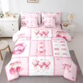 thumbnail image 1 of Erosebridal Lit Papillon Rose en Sac Taille Simple, Ensemble de Lit Nœud Cerise, Décor à Carreaux, Réversible 7 Pcs, 1 of 1