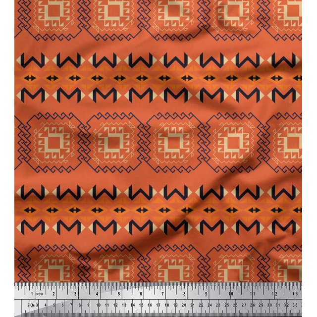 Soimoi Poly Georgette Fabric Geometric African Printed Craft Fabric by the Yard 42 Inch Wide
