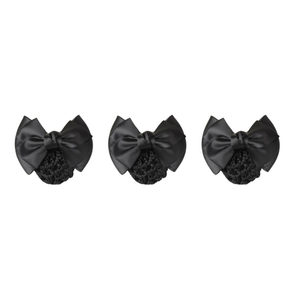 Maytalsory Professional Hair Plate Mesh Pocket Easy To Wear Elastic Hair Nets Bowknot Hair Clip Hairnets Cloth Bow Work Hair Clips Two Bows-black 3Set