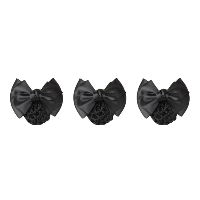 Maytalsory Professional Hair Plate Mesh Pocket Easy To Wear Elastic Hair Nets Bowknot Hair Clip Hairnets Cloth Bow Work Hair Clips Two Bows-black 3Set