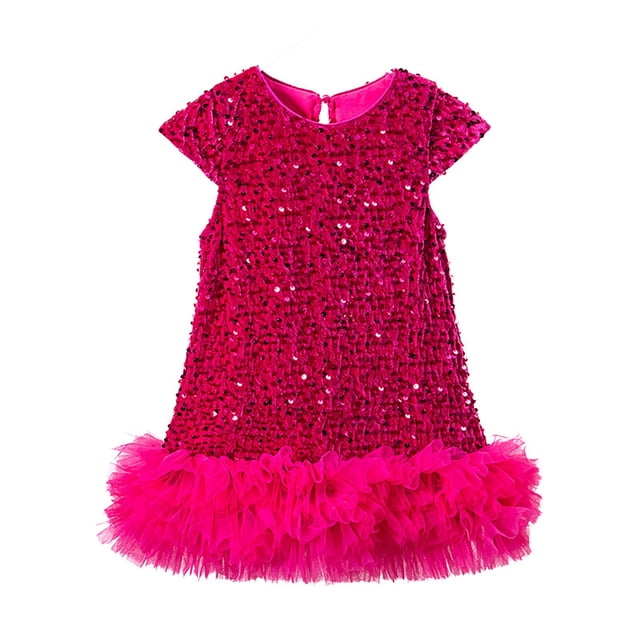 oqasdz Robe Fille Robe de Fête en Maille pour Filles Robe Tutu Élégante avec Appliqué à Paillettes Célébrations