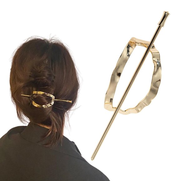 Hoop And Pin Barrette Vintage Geometric Hair Circle And Sticks Hair Accessory Metal Arc Hair Edit Hoop Clips,Gold Polyester Hair Clip