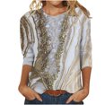 thumbnail image 2 of Blouses Grande Taille pour Femmes Mode Élégante Manches Courtes Col Rond Rétro Imprimé Hauts Amples Blouse Manches Trois-Quarts Blouse d'Été pour Femmes en Liquidation, 2 of 4