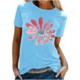 thumbnail image 1 of KIHOUT Nouveau Haut de Mode d'Été pour Femmes 2025, T-Shirt à Manches Courtes à Col Rond Décontracté à Imprimé Floral Bleu Ciel 2TG, 1 of 5