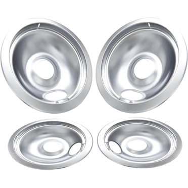 Electric Stove Drip Pans 316048413 & 316048414 Perfect Fit for Kenmore Frigidaire Electric Range, No-Bend Chrome Stove Burner Drip Pan, 4 Pack Includes 2 6" and 2 8" Drip Bowl Pans, Sliver