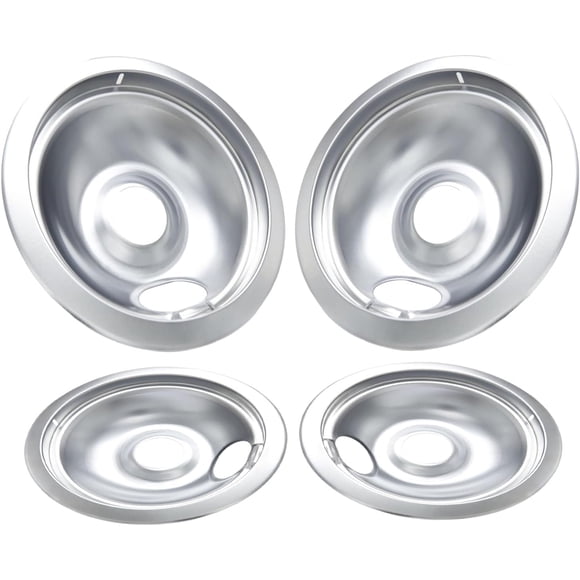 Electric Stove Drip Pans 316048413 & 316048414 Perfect Fit for Kenmore Frigidaire Electric Range, No-Bend Chrome Stove Burner Drip Pan, 4 Pack Includes 2 6" and 2 8" Drip Bowl Pans, Sliver