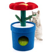 Gymax Cute Cat Tree for Indoor Cats Kitten Tower w/Flower Padded Perch Planter Condo Red & Blue & White