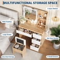 thumbnail image 3 of EDTara Vanity Desk with LED Mirror, Makeup Vanity Desk with 4 Drawers, Power Outlets, Storage Stool, Storage Shelves & Hair Dryer Holder , Adjustable 3 Lighting Modes, Makeup Vanity Set for Bedroom, 3 of 9