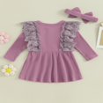 thumbnail image 4 of Robe d'Automne pour Bébé Fille Manches Longues Côtelées Robe Princesse Ligne A avec Bandeau, 4 of 8