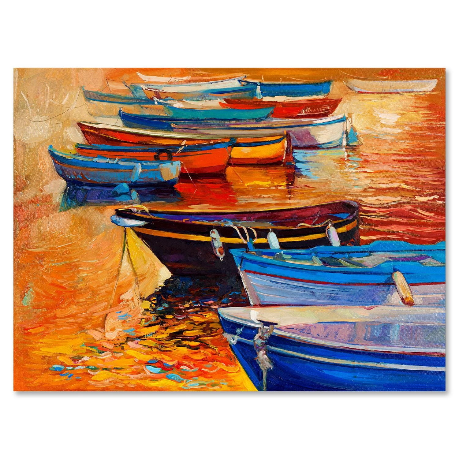 Designart Bateaux dans le port pendant le coucher du soleil chaud de Colourd I Art mural sur toile
